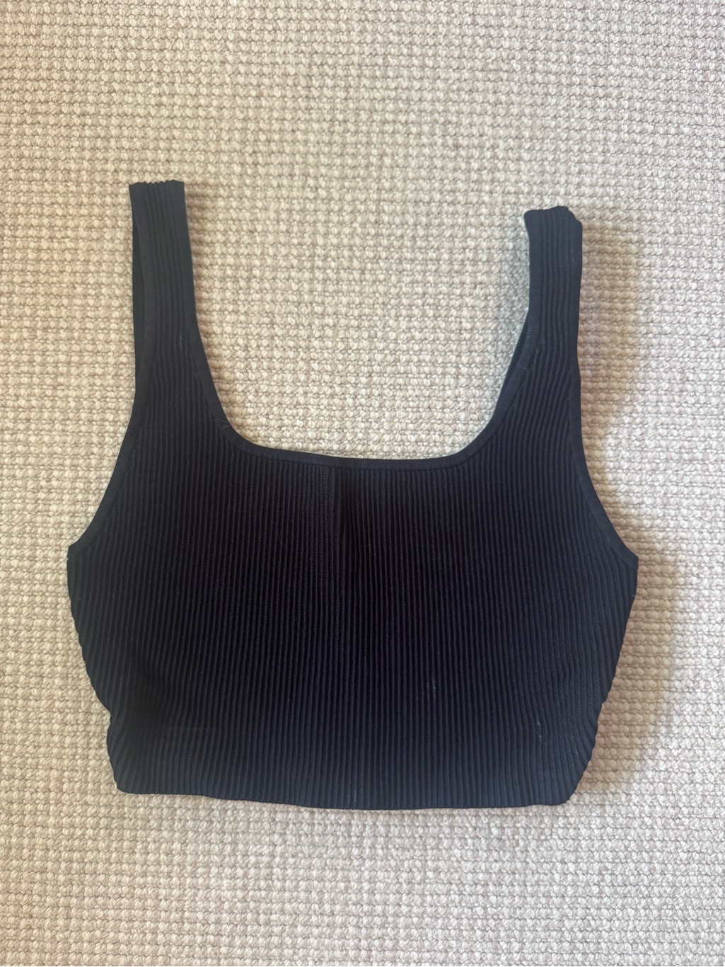 Babaton Black Ribbed Square-Neck Crop Tank